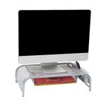 Mind Reader Monitor Stand, Ventilated Laptop Riser, Paper Tray, Storage, Office, Metal Mesh, 50.8L x 29.2W x 14H cm, Silver