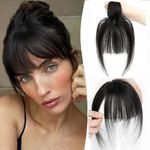 Bangs Hair Clip in Bangs Human Hair Clip on Fringe Human Hair Extensions Hair Toppers for Thinning Hair Women Real Hair 360°Clip on Bangs for Daily Wear Natural Black (1B)