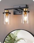 EDISHINE Bathroom Light Fixtures, 2-Light Modern Bathroom Vanity Lights Over Mirror, Bath Wall Sconce Lamp with Clear Glass Shade for Powder Room, Vanity Table, Mirror, Kitchen Black and Gold