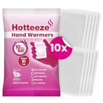 Hotteeze Hand Warmers - 10 Pads Odourless, Self-Adhesive, Disposable Glove Warmers for Pain Relief, Instant Air-Activated Pocket Heater, Provides 10 Hours of Heat for Cold Hands and Sore Muscles