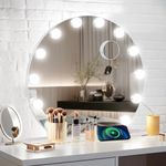 YOURLITE Hollywood Vanity Mirror with Lights, 12 Dimmable LED Bulbs USB Charging Port Round Makeup Mirror, 3 Lighting Modes, Touch Screen Control, Tabletop and Wall Mounted Cosmetic Mirror for Bedroom