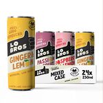 Lo Bros Kombucha - Mixed Pack - Sparkling Refreshing Drink with Natural Ingredients and Live Cultures, Supports Gut Health, Low Sugar, Vegan, Gluten Free- 24 x 250ml