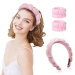 DIANZHU 3 Pack Spa Headband and Wash band,Non Slip Sponge Makeup Skincare Hairband,Women Headband for Washing Face,for Makeup Removal Shower Skin Care Soft Makeup,Pink