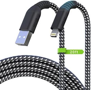 20FT/6M iPhone Charger Cable with MFi, Extra Long Cable Cord 2.4A Fast Charging Data Sync, Long USB Cable for iPhone14 13 12 11