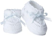 Jefferies Socks Baby-Girls Infant Hand Crochet Bootie, White/Blue, Newborn