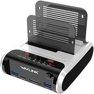 WAVLINK USB 3.0 to SATA Dual Bay External Hard Drive Docking Station with Offline Clone & UASP(6Gbps) Function, 2 USB 3.0 Port, 2 Charging Port, SD & Micro SD Card Reader for 2.5/3.5 Inch HDD/SSD