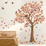 decalmile Large Tree Autumn Wall Decals Flying Fall Leaves Birds Wall Decals Bedroom Living Room Sofa TV Background Wall Decor