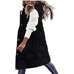 Rikay Puffer Vest Women Jackets Plus Size Winter Warm Slim Zipper Coats Sleeveless Hooded Jacket Outdoor Quilted Long Down Vest Slim Fit Quilted Jackets with 2 Pocket Ladies Casual Tops