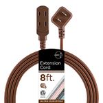 Cordinate Designer 3-Outlet Extension Cord, 8 Ft Braided Cable, 2-Prong Power Strip, Slide-to-Lock Safety, Low-Profile Flat Plug, Polarized, ETL Listed, Brown, 39982-T1