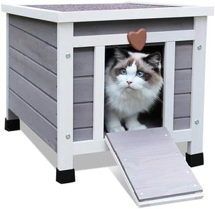 Hicaptain Cat House Outdoor, Feral Cat Shelter, Outside Rabbit Hutch Weatherproof Wooden Small Animal House and Habitats-Grey