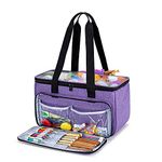 Yarwo Knitting Bag, Portable Yarn Bag with with Pocket for WIP Projects, Knitting Needles(Up to 14"/35.5cm) or Other Knitting Accessories, Purple(Bag Only)