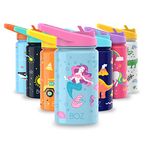 BOZ Kids Insulated Water Bottle with Straw Lid, Stainless Steel Vacuum Double Wall Water Cup, 14 oz (414ml). Scratch-Resistant Cute Print and Carry Handle, BPA-Free and Dishwasher-Safe (Mermaid)