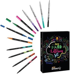 BIC My Hand Lettering Calligraphy Set with BIC Intensity Fine Point (0.4 mm) Medium Point (0.7 mm) Dual Tip Brush Markers & Practice Calligraphy Sheets - Gift Box of 44 Writing & Calligraphy Utensils