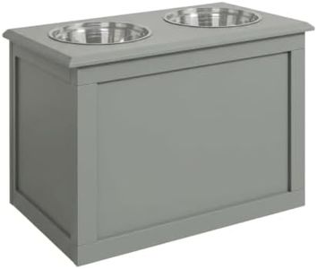 Raised Pet Feeding Station with 2 Stainless Steel Bowls and Storage, Gray