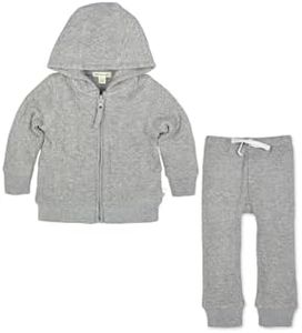 Burt's Bees Baby Baby Boys' Shirt, Top & Bottom Outfit Bundle, 100% Organic Cotton, Grey Jacket & Pant Set, Grey Jacket & Pant Set, 6 Months