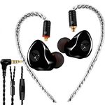 In Ear Monitors,Wired Earbuds Earphone Dual Drivers Headphone with MMCX Detachable Cables,Noise-Isolating in-ear Monitors for Musicians Sweatproof Sports Headphone, Hifi Stereo (Black, with Mic)