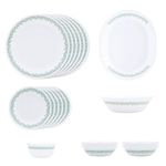 Corelle Spring Blossom Mint - 21 Pcs Dinner Set | for Family of 6| Break & Chip Resistant | Lightweight & Durable | Microwave & Dishwasher Safe
