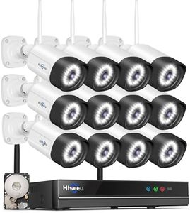 Hiseeu 5MP Wireless Pro WiFi Security Camera System Outdoor,12Pcs 16CH NVR Camera Surveillance System,Color Night Vision, Spotlight& Siren Alarm,2-Way Audio,3TB HDD for 24/7 Recordings