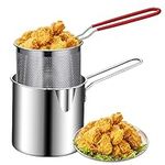 Deep Fryers, Deep Fryer Pot with Basket 2Pcs/Set 1200ml Handled Stainless Steel Chip Pan Uncoated Mirror Polished Brushed Frying Pots for French Fries Fish Chicken Wings