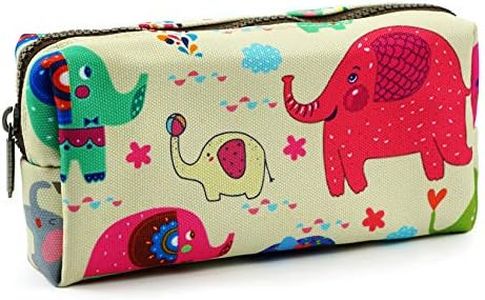 LParkin Elephant Pencil Case Capacity Canvas Pen Bag Pouch Case Makeup Cosmetic Bag Stationary Gift Gadget Box