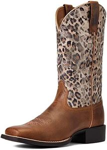 Ariat Womens Round Up West Leopard Square Toe Boots Mid Calf Low Heel 1-2" - Brown,Off White - Size 7.5 B