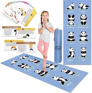 Garybank Panda Kids Yoga Mat Set - Non-slip Exercise Mats for Kids with Fun Prints - 12 Yoga Cards for Kids - Blue Carrier Bag - Chemical Free, Odor Free Non-Toxic, (60 X 24 X 0.2 Inches)