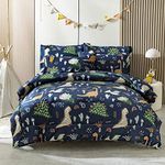 HollyHOME 5 Pieces Teens Bed in A Bag Comforter Set Dinosaur Pattern Bedding Set for Boys, Blue, Twin