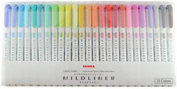 〈New〉ZEBRA Mildliner Water-based Marker, Twin tips (Bold and Fine), Assorted Pastel Color, 25 Colors Set (WKT7-25C)