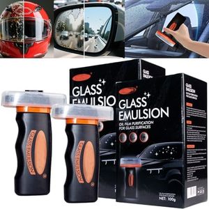 XFYVIKR 【2PCS】 Glass Emulsion Cleaner, Car Windshield Cleaner Tool Roll-On Glass Compound with Cleaning Board, Removes Oil Film & Smudges, Improve Windshield Clarity for Safe Driving (100ml+Brush)*2