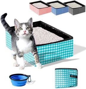 Pet Fit For Life Collapsible Portable Cat Litter Box (16"x12"x5") - Foldable and Packable Travel Litter Box for Cats - Includes Bonus Water Bowl - Teal