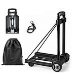 Folding Hand Truck Lightweight Portable Cart, 110lbs/50kg Load Capacity Heavy Duty Utility Cart with Telescoping Handle, 2 Rubber Wheels & Bungee Cord for Luggage, Travel, Moving Office Use