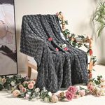 WOOMER Electric Heated Throw 50"x 60", Rose Flower Patterns Faux Fur & Soft Sherpa, 4 Heating Levels & 4H Auto Off, ETL Certified, Machine Washable, Dark Grey