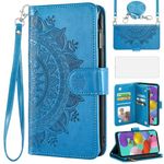 Asuwish Phone Case for Samsung Galaxy A51 4G Wallet Flip Cover with Tempered Glass Screen Protector and Mandala Flower Card Holder Stand Cell Accessories A 51 M40S 51A A515F S51 Women Girls Blue