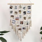 Macrame Hanging Photo Display - Boho Wall Decor - 19.6 x 29.5 Inches - Polaroid Wall Hanger Holder with 30 Wooden Clips for Bedroom, Living Room, Dorm - Aesthetic Gift for Teen Girls/boys, Christmas, House Warming - Off-White