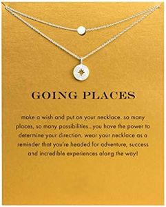 Baydurcan Compass Necklace Compass Pendant Chain Necklace with Message Card Gift Card (Compass 2s)