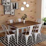 JAE Furniture Metal 6 Seater Dining Set | Metal Dining Table | 6 Seater Dining Table Set | Powder Coated | Patio Set | Sheesham Wood Top | White