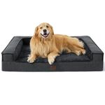 Bedsure Extra Large Dog Sofa Bed - XXL Washable Orthopedic Dog Bed with Removable Comfy Plush Cover, Waterproof Square Dog Couch with U-Shape Bolster, Dark Grey, 122x89x20cm