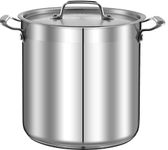 16-Quart Stainless Steel Stockpot - 18/8 Food Grade Heavy Duty Large Stock Pot for Stew, Simmering, Soup, Includes Lid, Dishwasher Safe, Works w/Gas, Induction, Ceramic & Halogen Cooktops