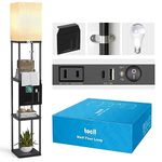 TOCLL 3 in 1 Floor Lamp with Shelves, Type C Port, USB Port, Power Outlet, Display Standing Lamp with LED Bulb, Shelf Floor Lamp for Living Room, Bedroom, Office, Black