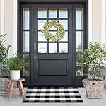 LILI REY Black and White Checkered Rug - Premium 28" x 44" Buffalo Plaid Outdoor Rug - Front Porch Cotton Rug Entryway Patio - Buffalo Check Rug - Plaid Door Mat - Farmhouse Decor Washable