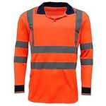 DURUS WORKWEAR High Visibility Long Sleeve Reflective T-Shirt Plain & Two-Tone Polo Work Top Orange