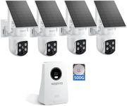KCSNYO Solar Security Cameras Wireless Outdoor, 4MP Solar Powered, 4 Cam kit, Color Night Vision, 360° PTZ, 500G HDD Local Recording, No Monthly Fees