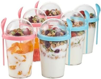 6-Pack of Chef's Path Overnight Oats Containers with Lids and Spoons, 14 oz Capacity. Airtight, Plastic, Large Jars for Milk, Cereal, and Fruit