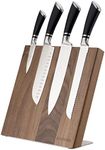 Navaris Wooden Magnetic Knife Holder - Universal Wood Magnetic Knife Block - Organizer for Knives Scissors Kitchen Cutlery - Walnut 10.9" x 10.8"