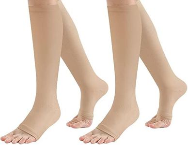 2 Pair Compression Stocks for Women & Men, Support 20-30 mmHg Knee-High Open Toe Calf Legs Socks for Varicose Veins (L/XL, Beige)