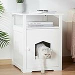 Cat Litter Box Furniture, LIVINGbasics Decorative Nightstand with Cat House, Enclosed Kitty Litter Box Washroom, Indoor Pet Crate-White