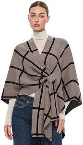 PULI Women's Shawl Wraps Poncho Ruana Cape Open Front Cardigan Sweater Evening Dress for Fall Winter Tan