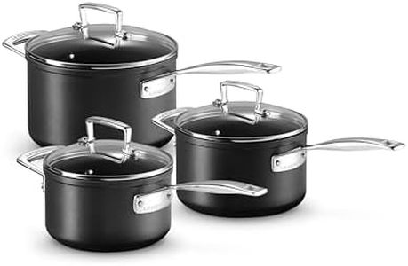 Le Creuset Toughened Non-Stick Saucepan Set with Lids- 3 Pieces, 16, 18, 20 cm, Black, 51803000010002