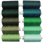 Coats Moon Assorted Sewing Thread - Box of 10 reels - Coats Moon Polyester All Purpose Thread for Sewing, Over Locker, Stitch, Quilt 1000 Yards 120’s (Greens)