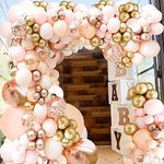 Rose Gold Balloon Arch Kit - 141 Pcs Rose Gold & Pink Balloon Arch Kit with 18 Inch 4D Rose Gold, Multi Sized Gold, Pink, Peach & Confetti Balloons for Birthday, Bridal Shower, Baby Shower Decorations